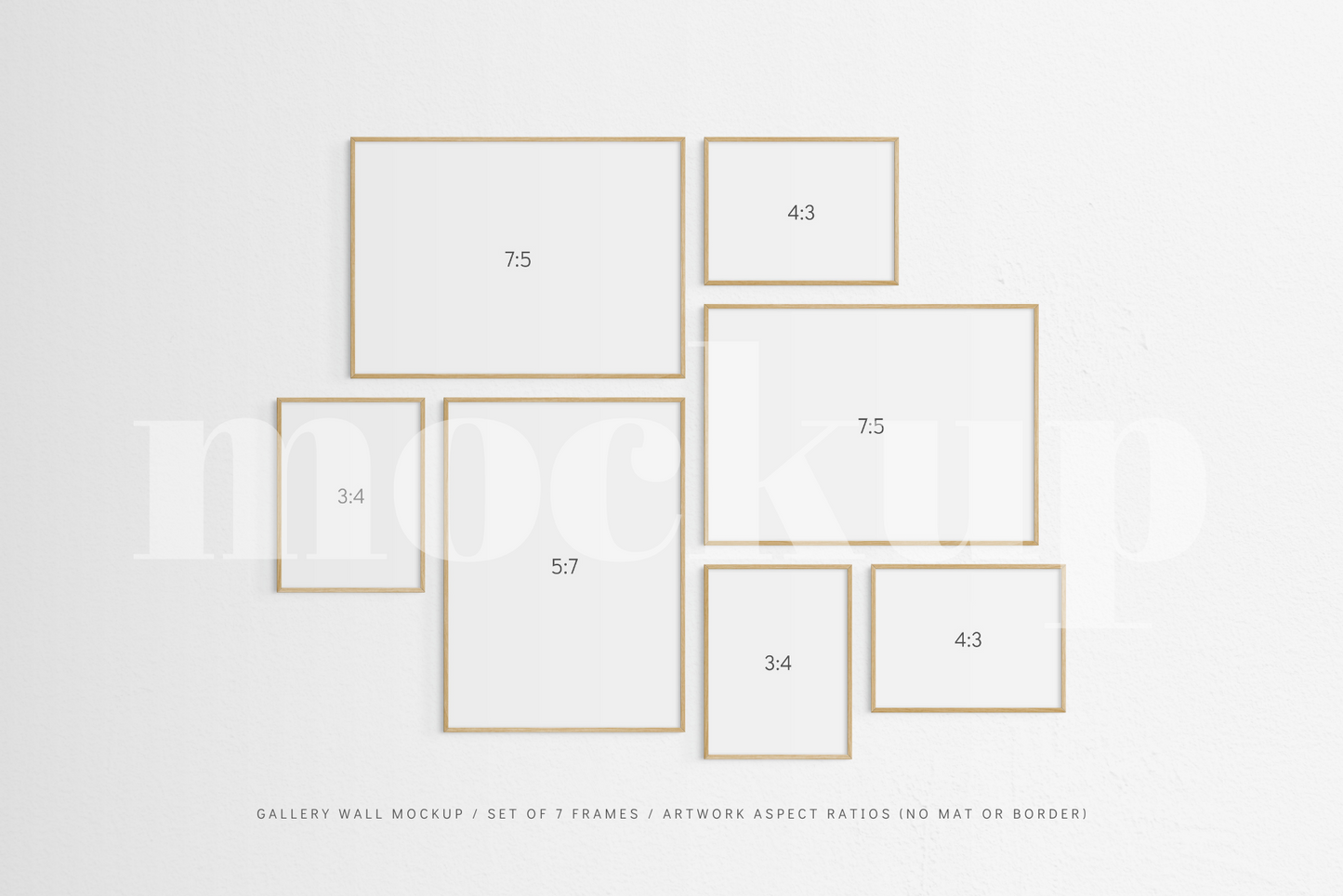 Gallery Wall Mockup | Set of 7 Frames | Frame Mockup | Oak Timber | PSD