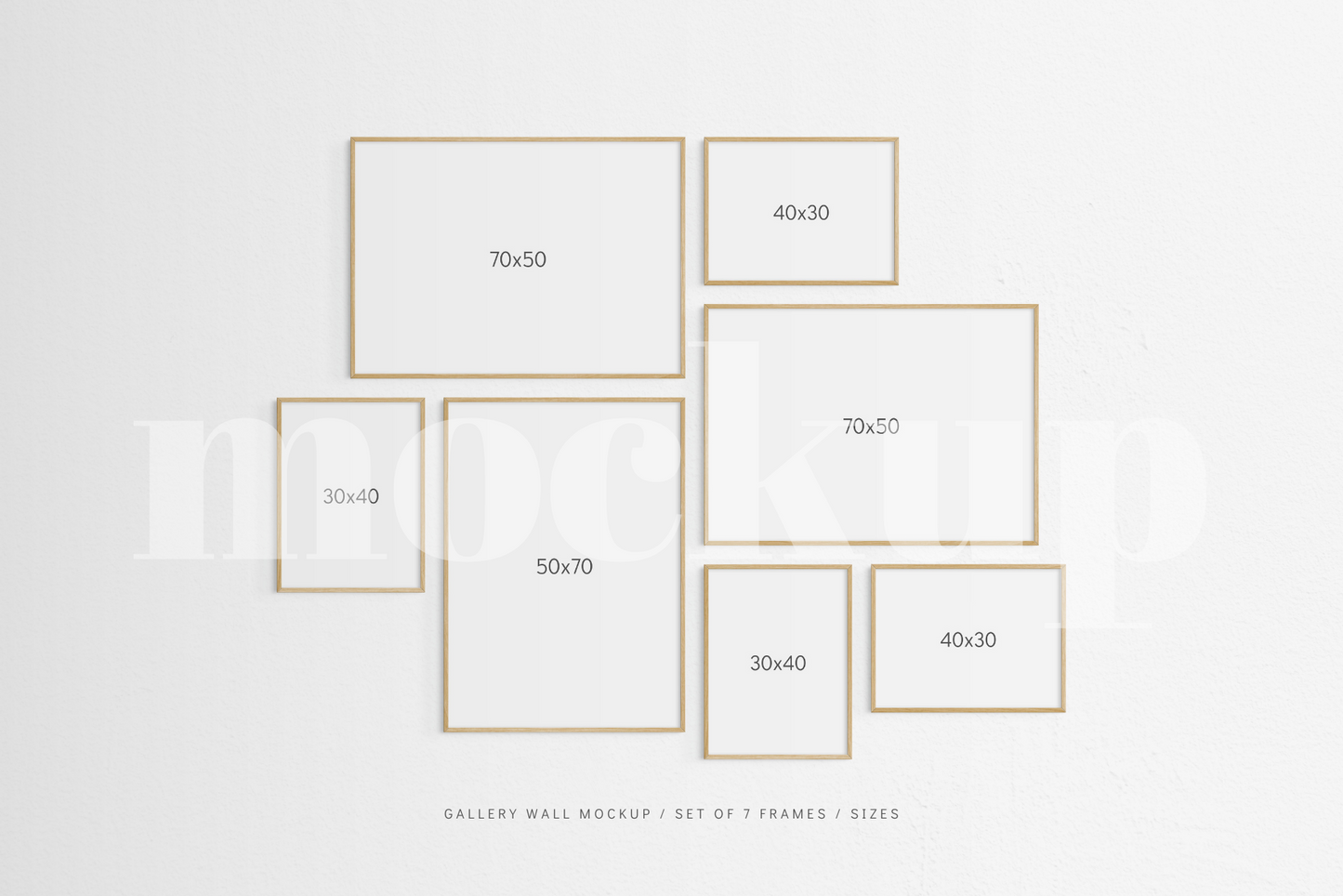 Gallery Wall Mockup | Set of 7 Frames | Frame Mockup | Oak Timber | PSD