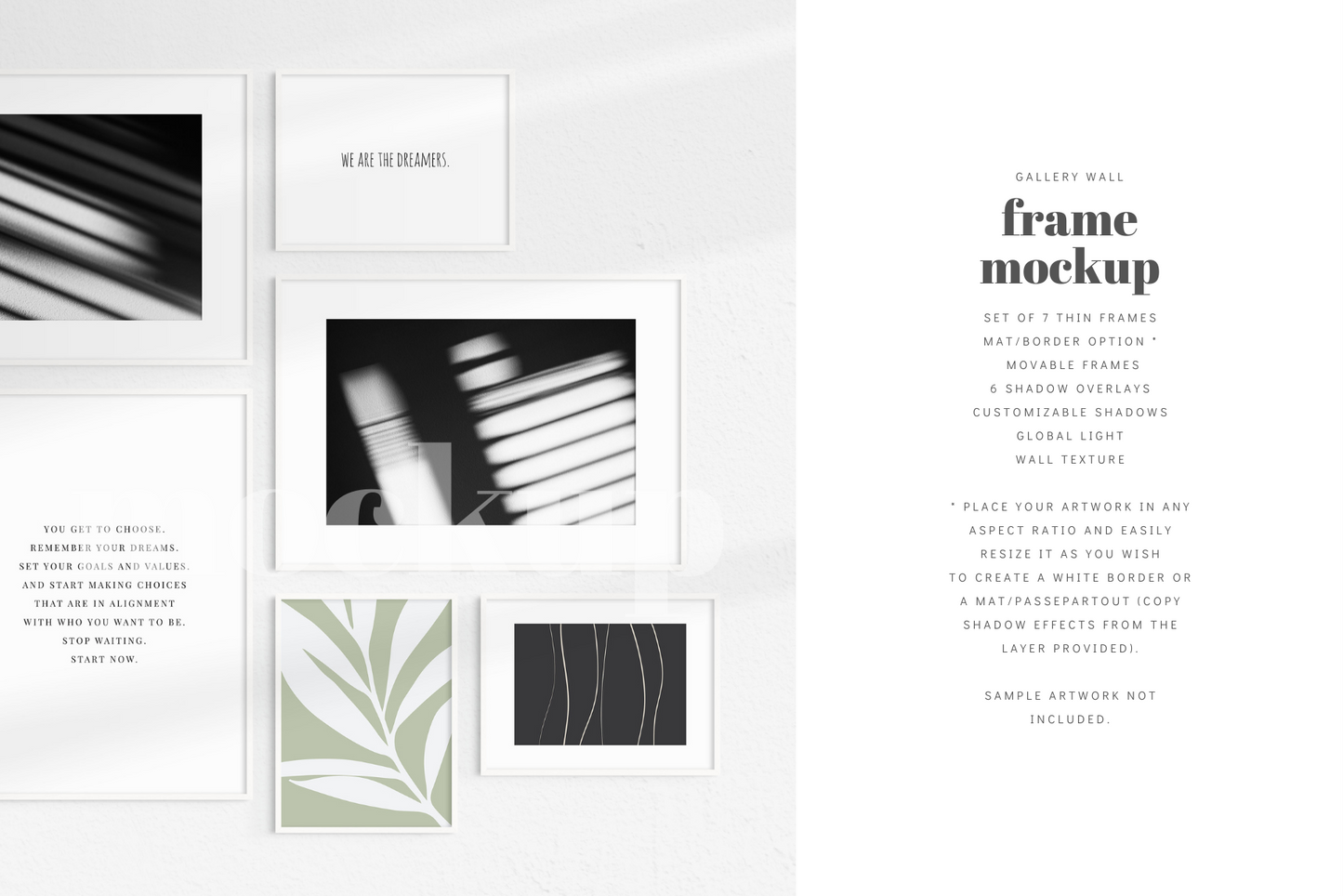 Gallery Wall Mockup | Set of 7 Frames | Frame Mockup | White | PSD