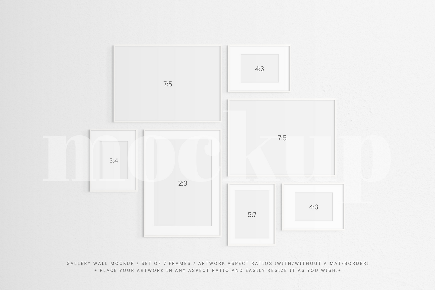 Gallery Wall Mockup | Set of 7 Frames | Frame Mockup | White | PSD