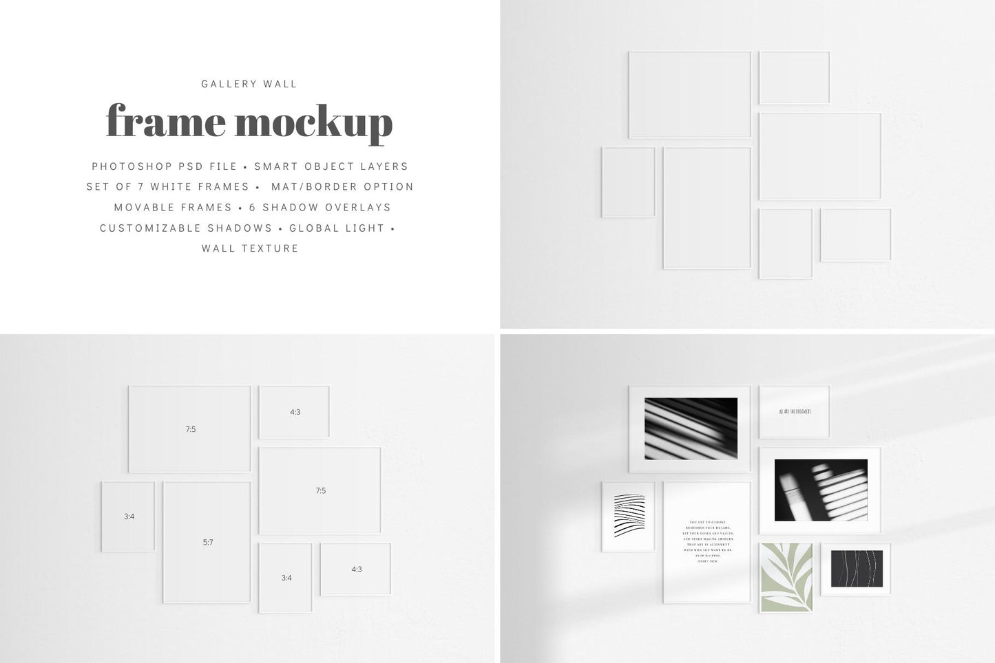 Gallery Wall Mockup | Set of 7 Frames | Frame Mockup | White | PSD