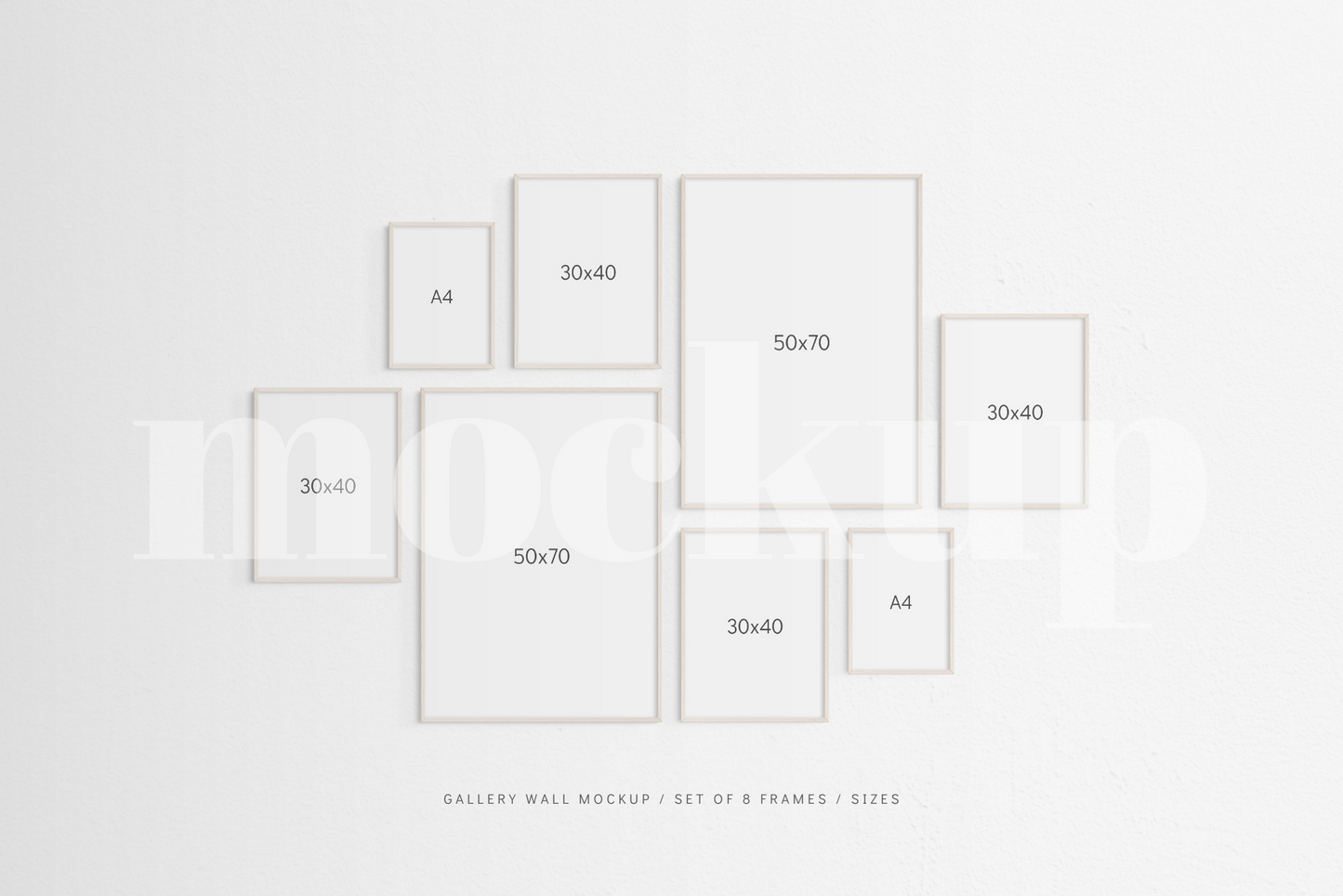 Gallery Wall Mockup | Set of 8 Frames | Frame Mockup | Light Wood | PSD