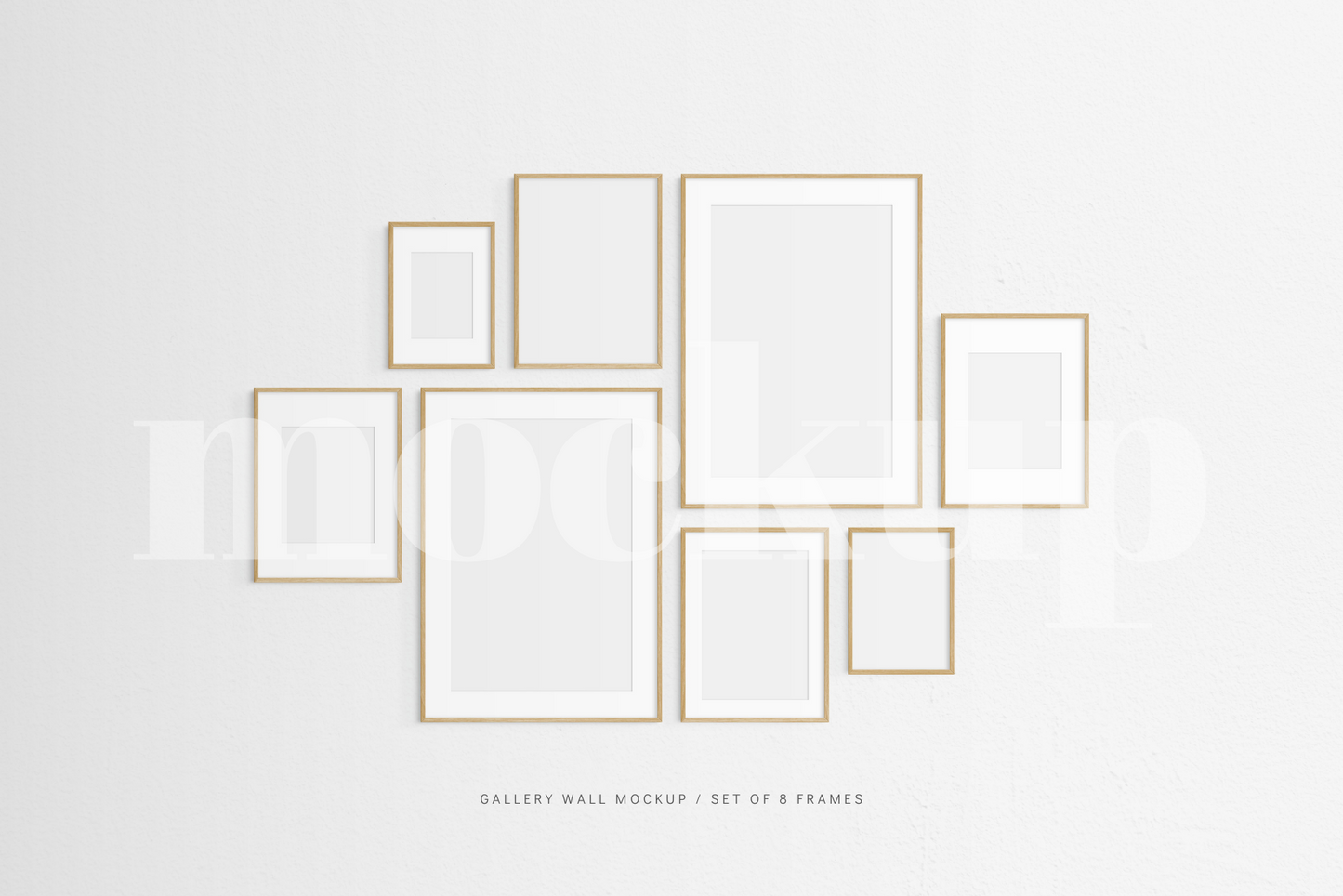 Gallery Wall Mockup | Set of 8 Frames | Frame Mockup | Oak Timber | PSD