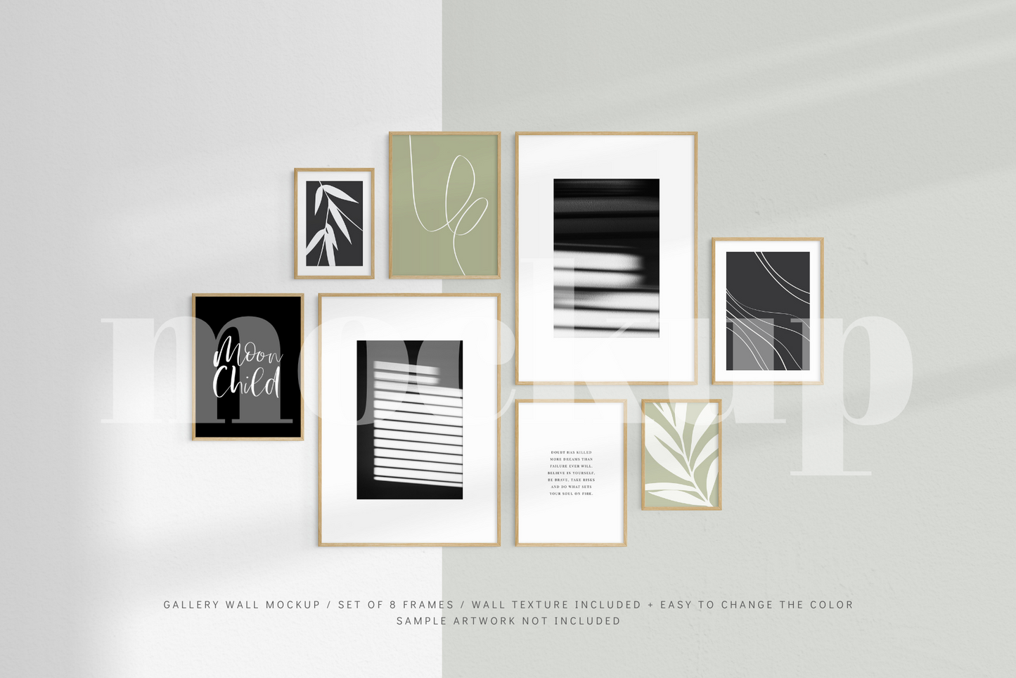 Gallery Wall Mockup | Set of 8 Frames | Frame Mockup | Oak Timber | PSD