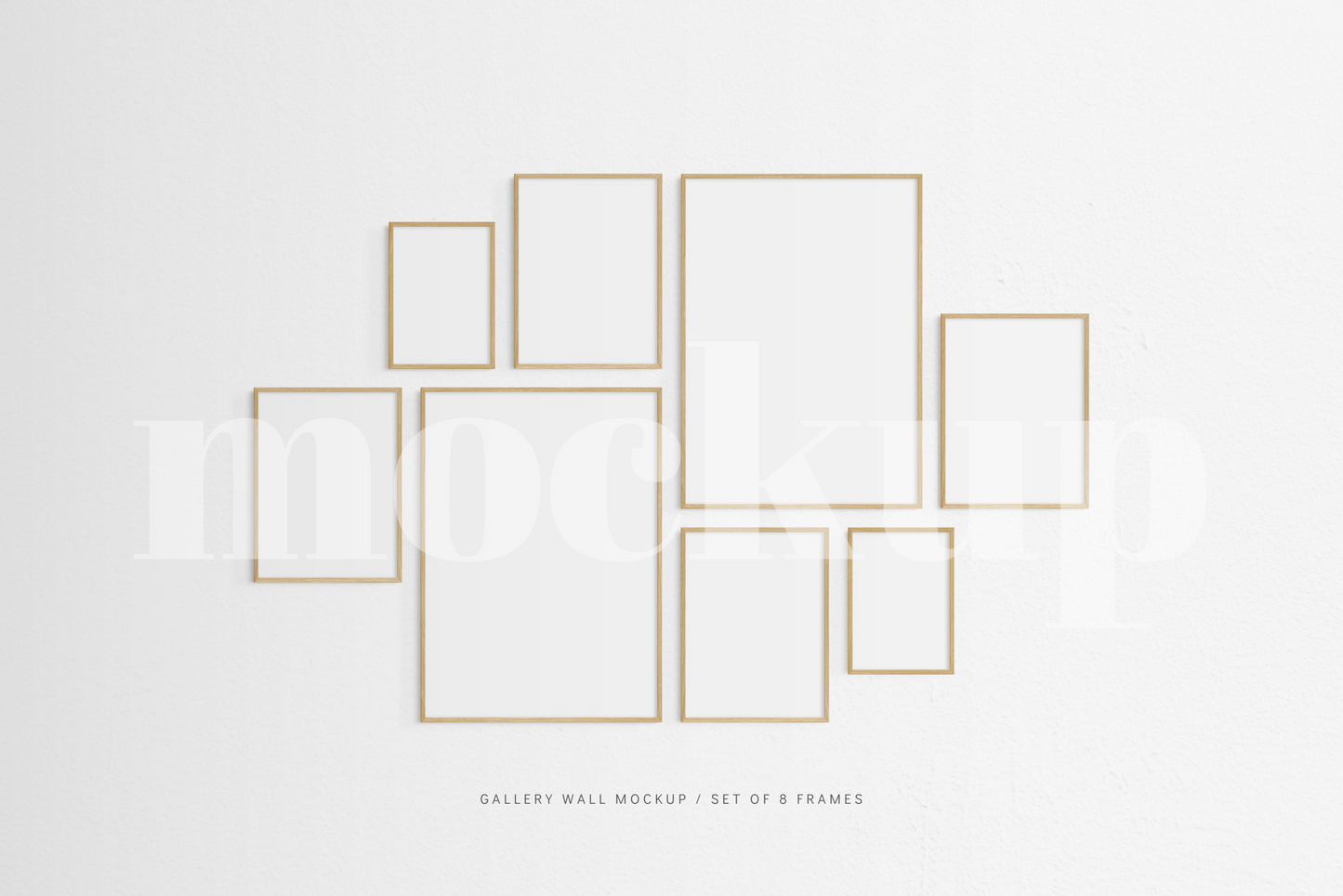 Gallery Wall Mockup | Set of 8 Frames | Frame Mockup | Oak Timber | PSD