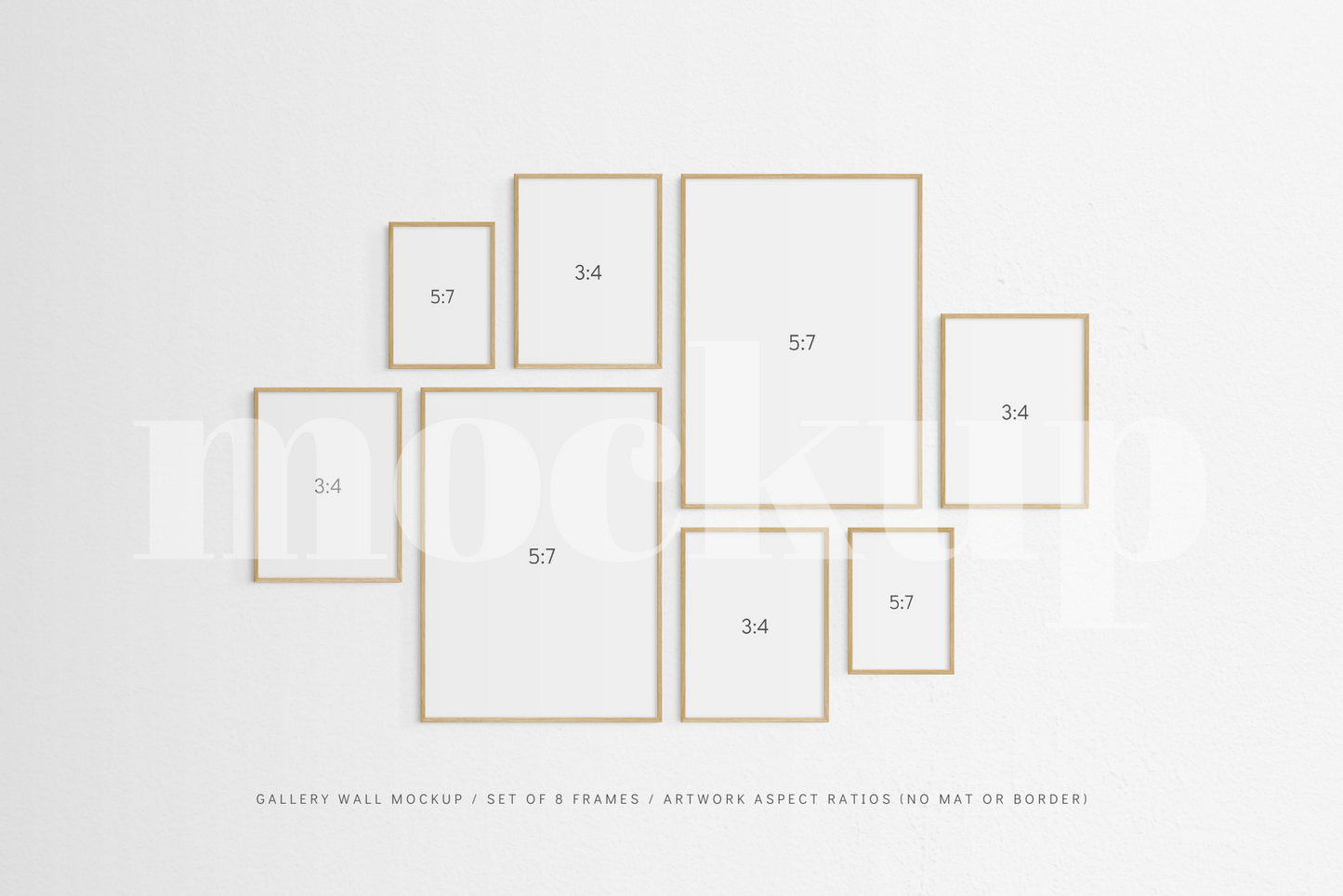 Gallery Wall Mockup | Set of 8 Frames | Frame Mockup | Oak Timber | PSD