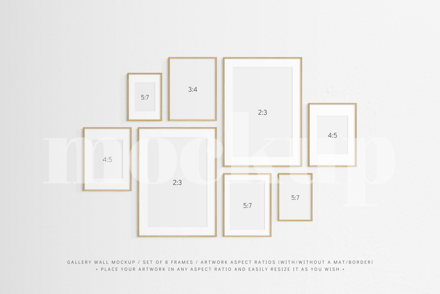 Gallery Wall Mockup | Set of 8 Frames | Frame Mockup | Oak Timber | PSD