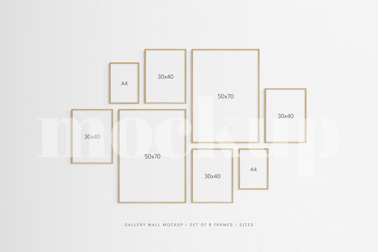 Gallery Wall Mockup | Set of 8 Frames | Frame Mockup | Oak Timber | PSD