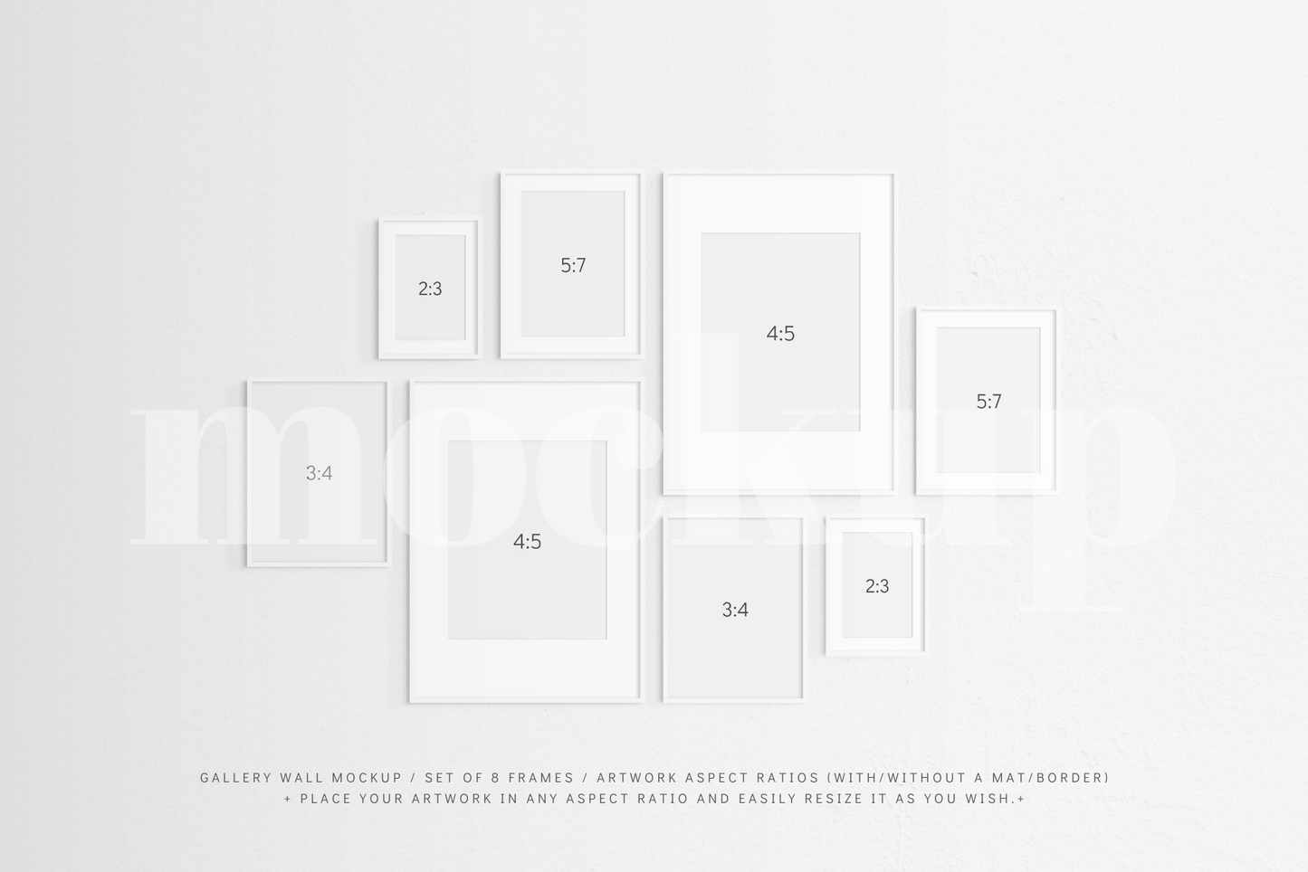 Gallery Wall Mockup | Set of 8 Frames | Frame Mockup | White | PSD