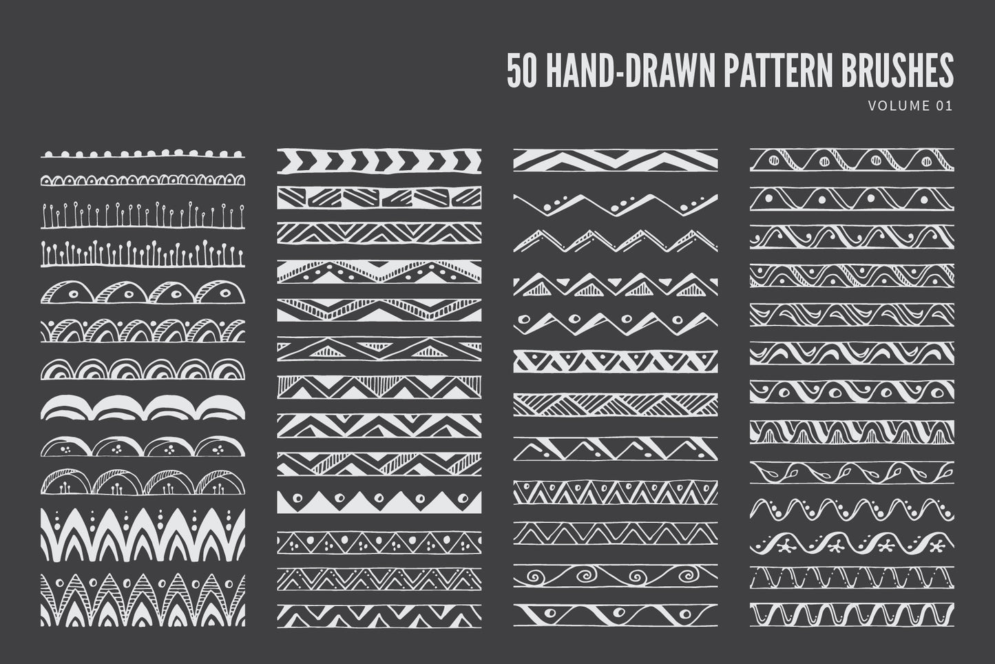 Hand Drawn Vector Pattern Brushes 01 Geometric Tribal Boho Floral