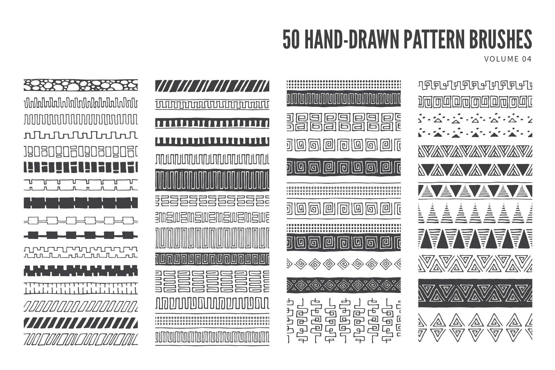 Hand Drawn Vector Pattern Brushes Bundle 01 Geometric Abstract Tribal Boho Floral Botanical Foliage