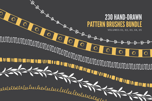 Hand Drawn Vector Pattern Brushes Bundle 01 Geometric Abstract Tribal Boho Floral Botanical Foliage