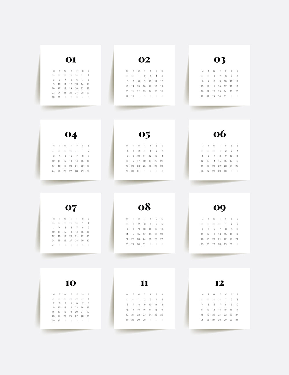 2023 Calendar | 3x3 | 2x2 | Printable Mini Calendar 2023 | Planner Cards | Minimal Aesthetic | Clean Design | PAPER MOON Art & Design