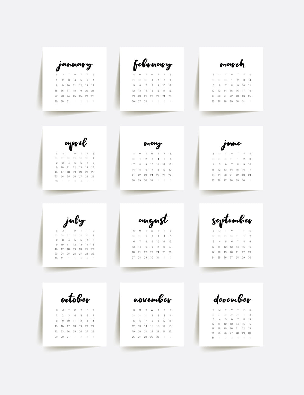 2023 Calendar | 3x3 | 2x2 | Printable Mini Calendar 2023 | Planner Cards | Minimal Aesthetic | Clean Design | PAPER MOON Art & Design