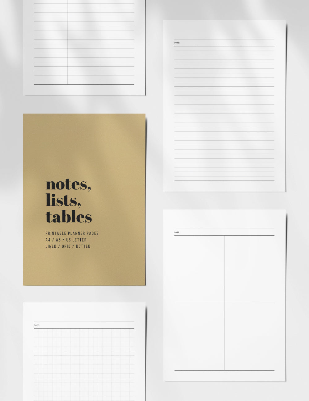 Printable Notes, Lists, Tables | Printable Planner Essentials | A4 | A5 | US Letter | Printable Planner Pages | Minimal Aesthetic | Clean Design | PDF + JPEG | PAPER MOON Art & Design