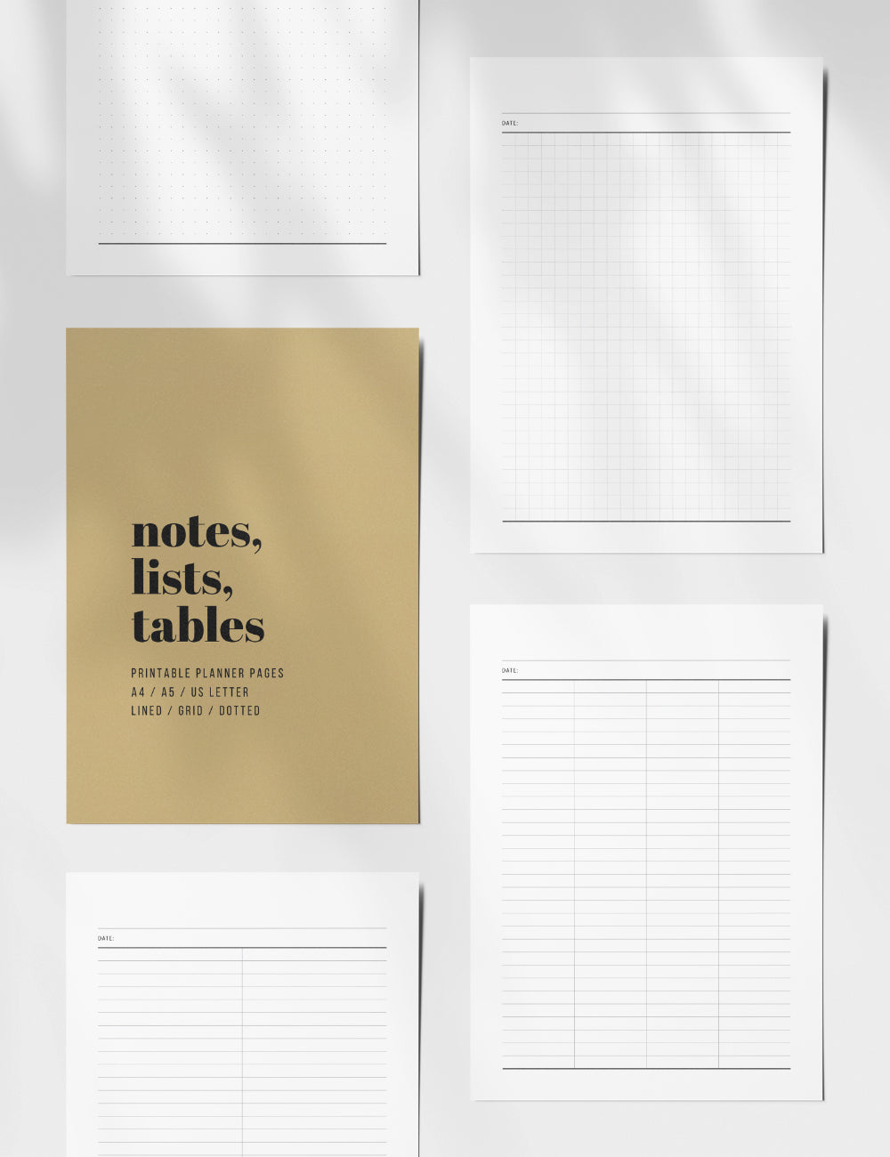 Printable Notes, Lists, Tables | Printable Planner Essentials | A4 | A5 | US Letter | Printable Planner Pages | Minimal Aesthetic | Clean Design | PDF + JPEG | PAPER MOON Art & Design
