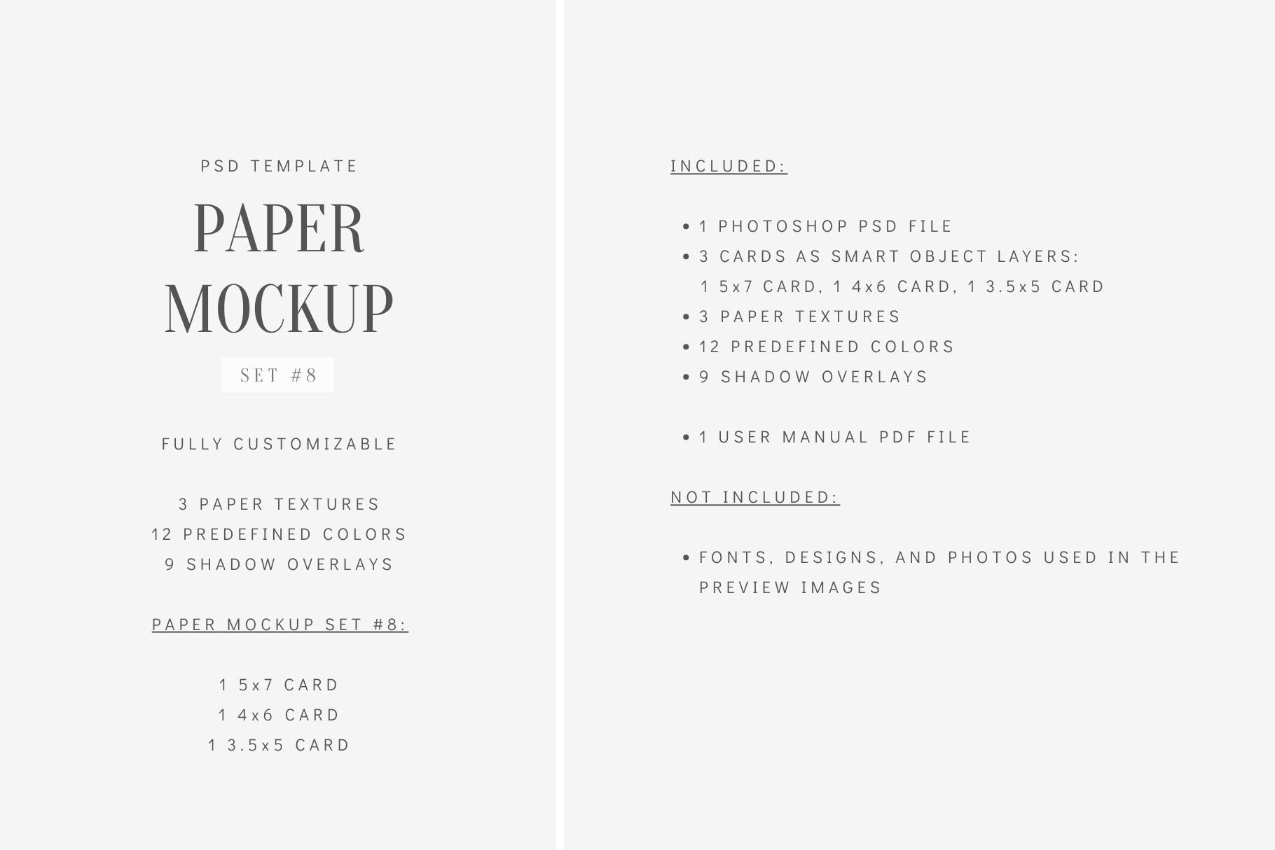 PAPER MOCKUP SET #8 | Card Mockup: 4x6, 5x7, 3.5x5 | PSD Mockup