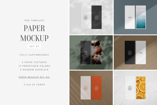 PAPER MOCKUP SET #5 | 4x9.25 Card Mockup | PSD Mockup