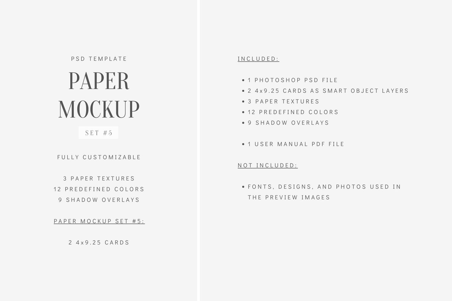 PAPER MOCKUP SET #5 | 4x9.25 Card Mockup | PSD Mockup