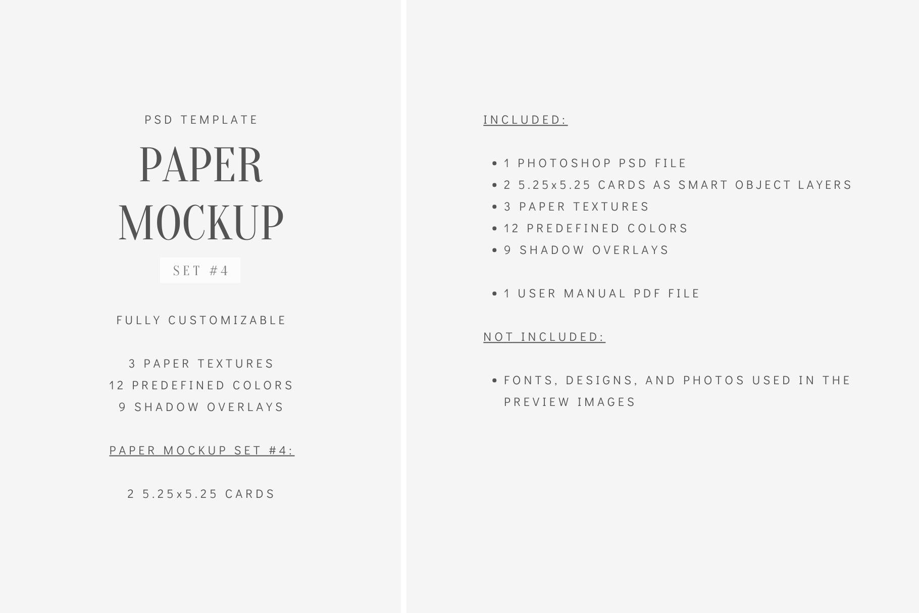 PAPER MOCKUP SET #4 | 5.25x5.25 Square Card Mockup | PSD Mockup