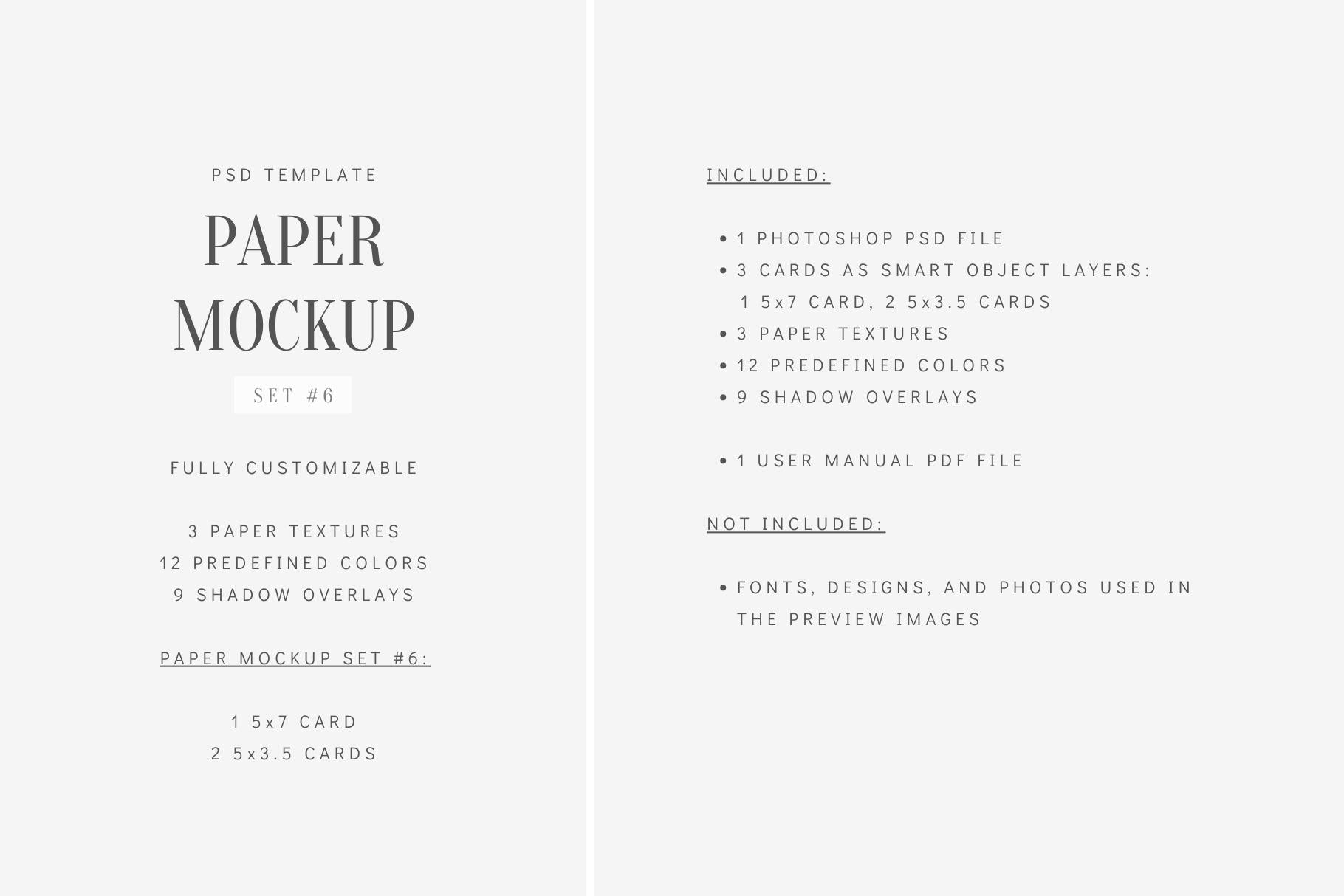PAPER MOCKUP SET #6 | Card Mockup: 5x7, 5x3.5 | PSD Mockup