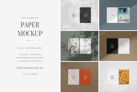 PAPER MOCKUP SET #1 | 5x7 Card Mockup | PSD Mockup