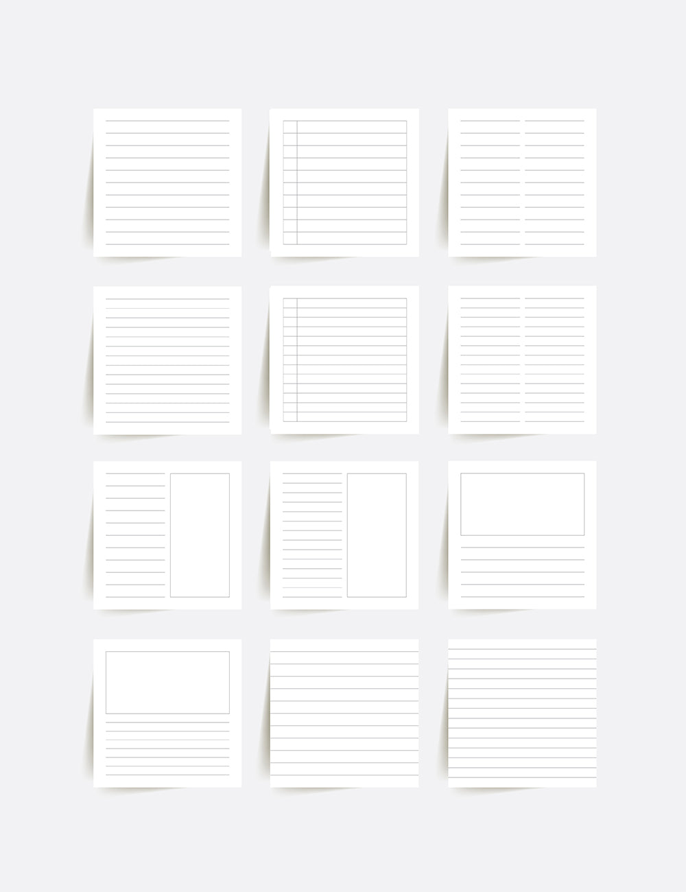 Printable Notes and Memo Cards | 3x3 | Printable Journal & Planner Cards | Notes | Lined, Dotted, Grid | Minimal Aesthetic | Clean Design | PAPER MOON Art & Design