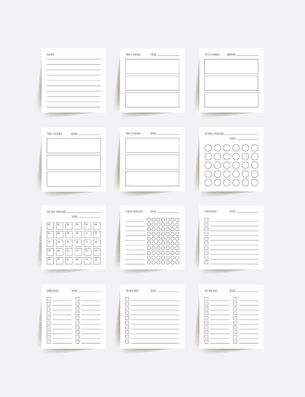 Planning Essentials | 3x3 | Printable Journal & Planner Cards | Daily Plans, Weekly Plans, Checklists, Habit Trackers, To Do Lists, Notes | Minimal Aesthetic | Clean Design | PAPER MOON Art & Design