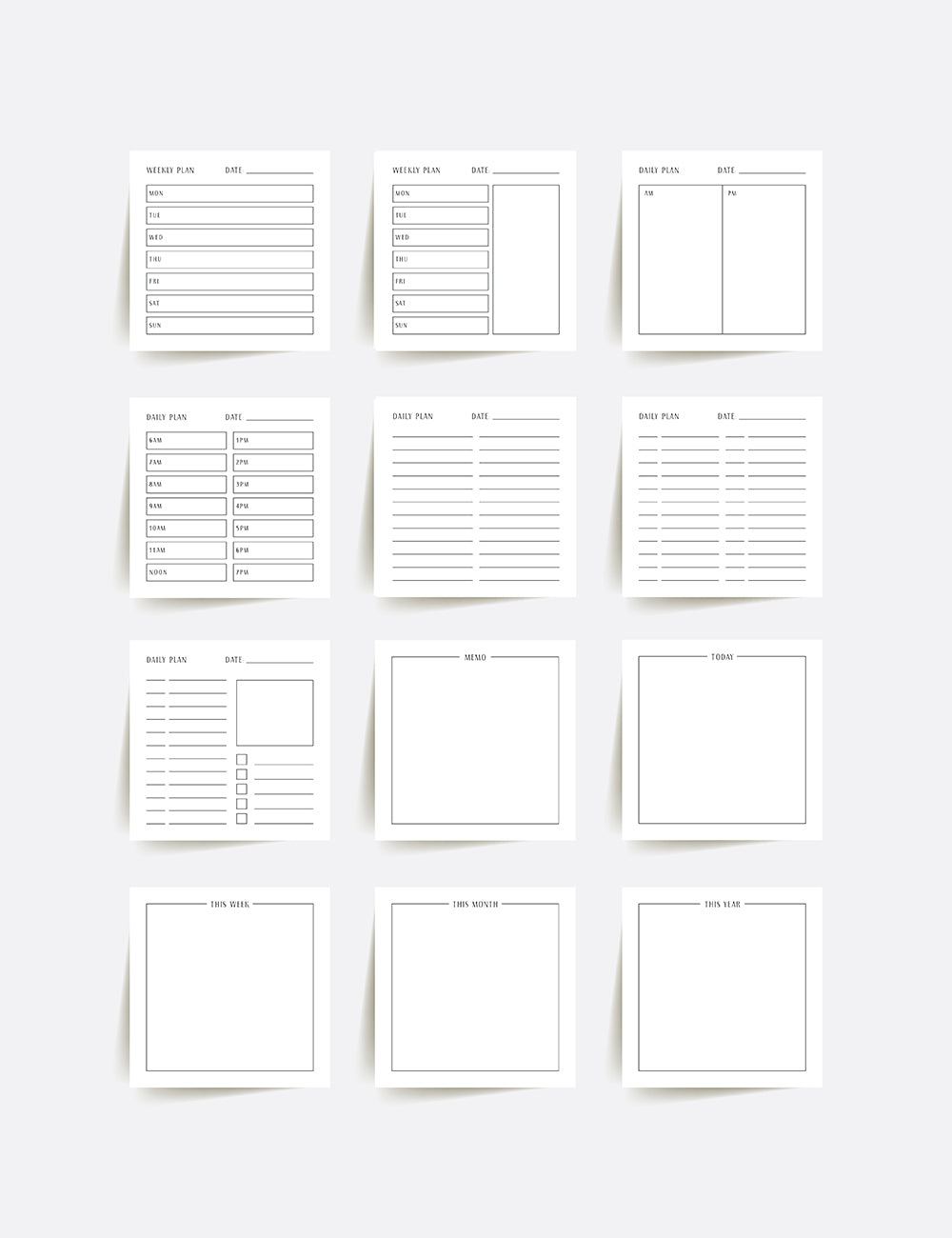 Planning Essentials | 3x3 | Printable Journal & Planner Cards | Daily Plans, Weekly Plans, Checklists, Habit Trackers, To Do Lists, Notes | Minimal Aesthetic | Clean Design | PAPER MOON Art & Design