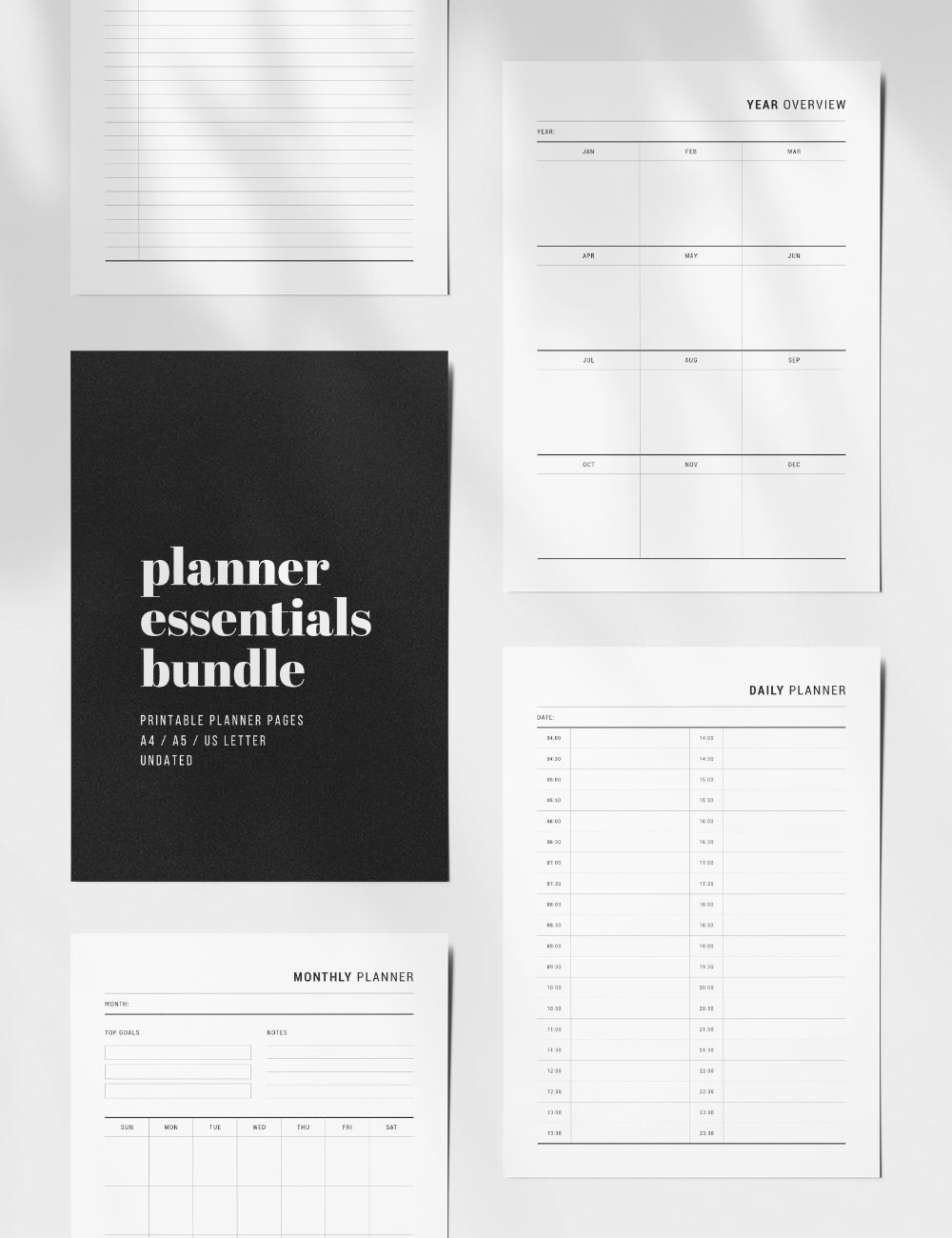 Printable Planner Essentials Bundle | Undated | A4 | A5 | US Letter | PDF +  JPEG