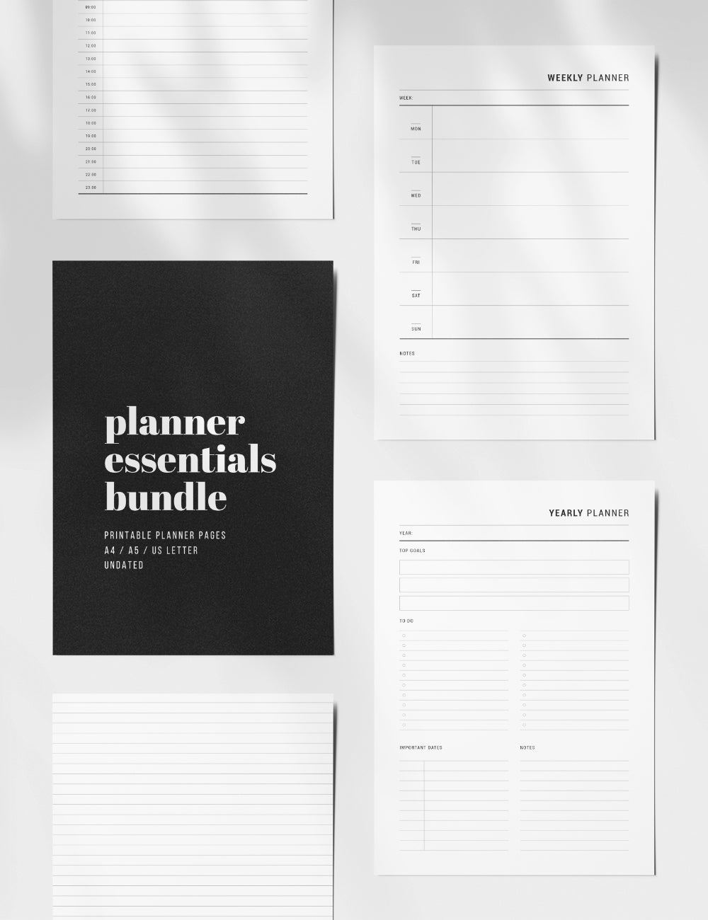 Printable Planner Essentials Bundle | Undated | Printable Planner Essentials | A4 | A5 | US Letter | Printable Planner Pages | Minimal Aesthetic | Clean Design | PDF + JPEG | PAPER MOON Art & Design