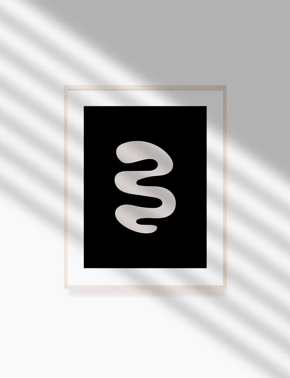 Black and Beige Minimalist Art. Abstract Curvy Shape.