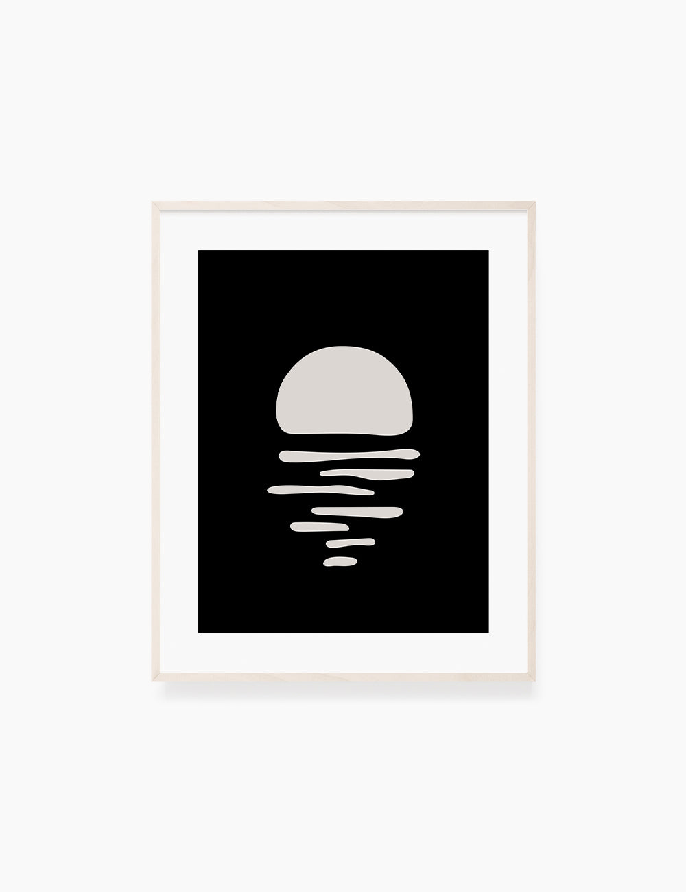 Black and Beige Minimalist Art. Abstract Sun/Moon Reflection on the Water.