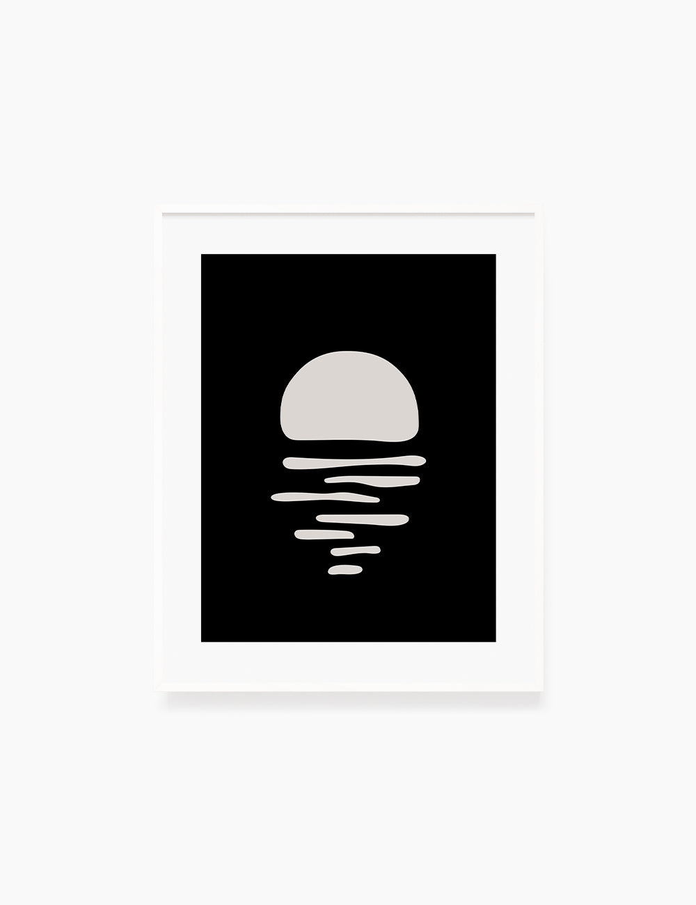 Black and Beige Minimalist Art. Abstract Sun/Moon Reflection on the Water.