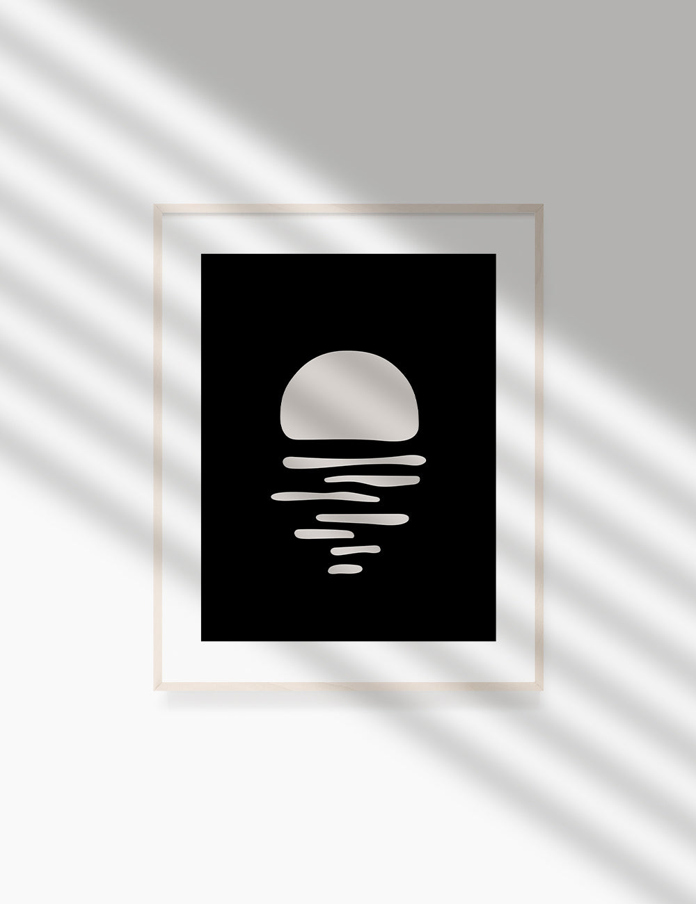 Black and Beige Minimalist Art. Abstract Sun/Moon Reflection on the Water.