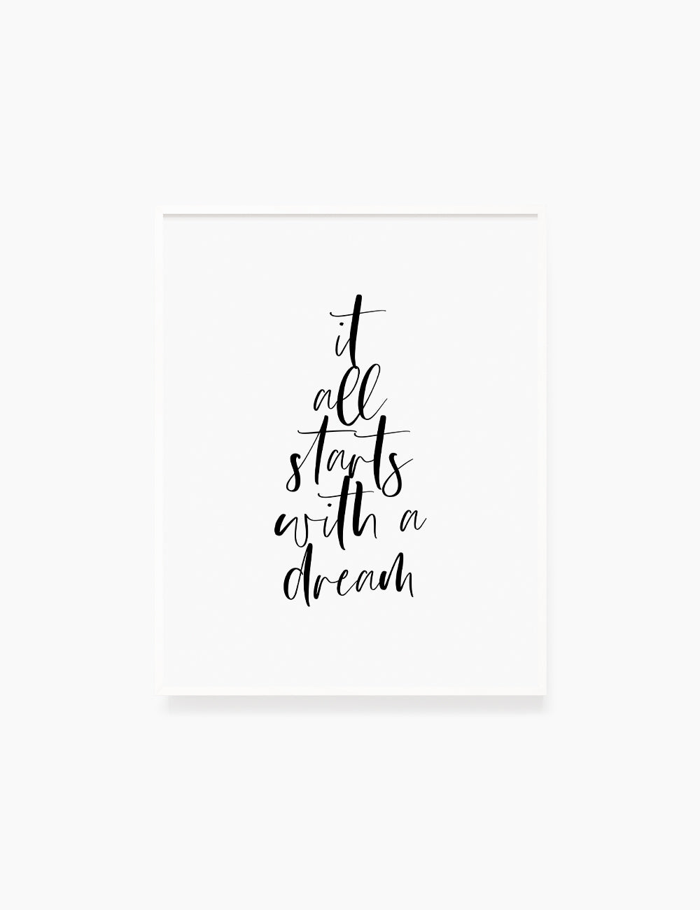 Printable Wall Art Quote: IT ALL STARTS WITH A DREAM. Printable Poster. Inspirational Quote. Motivational Quote. WA001 - Paper Moon Art & Design