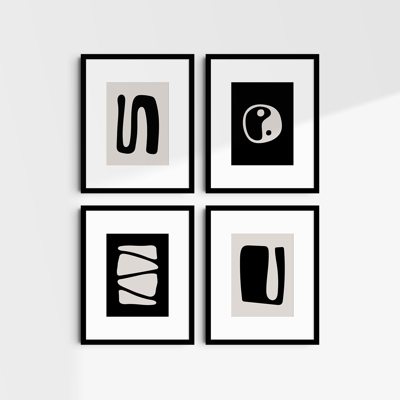 BLACK AND BEIGE MINIMALIST ABSTRACT ART. Printable Wall Art Illustration. Abstract Shapes. Set of 4 Digital Prints.