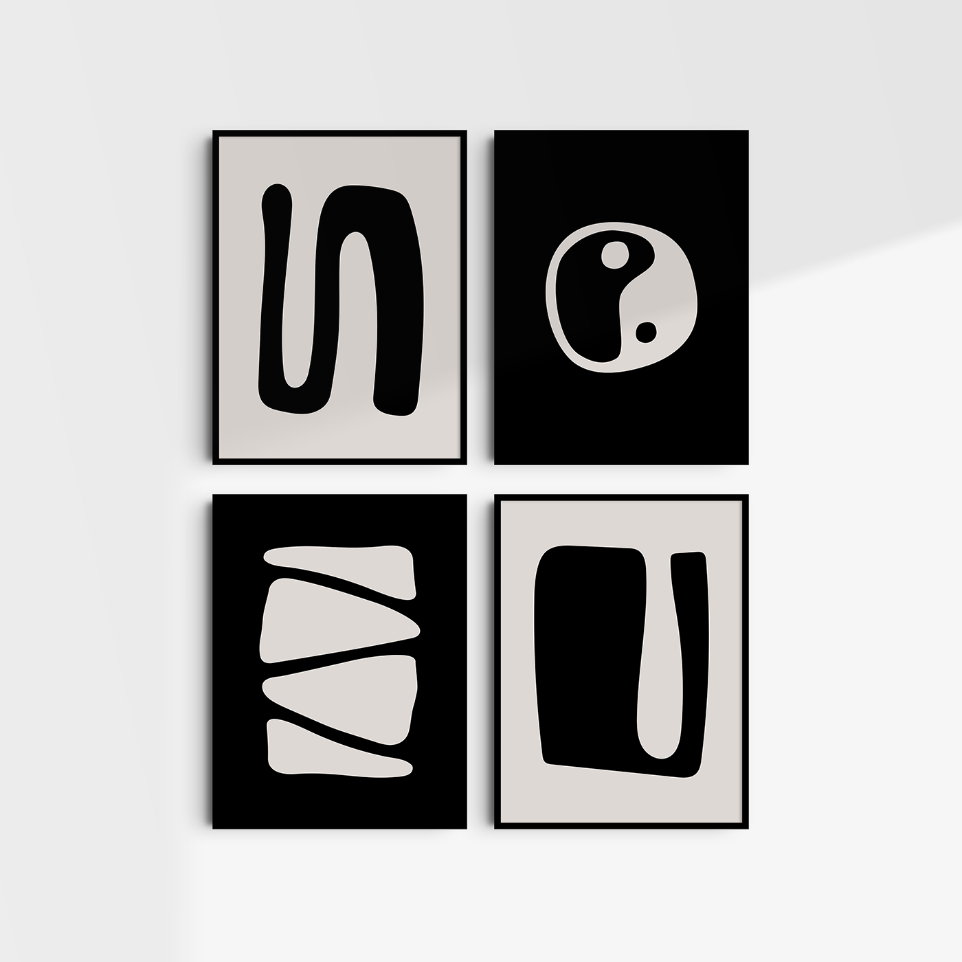 BLACK AND BEIGE MINIMALIST ABSTRACT ART. Printable Wall Art Illustration. Abstract Shapes. Set of 4 Digital Prints.