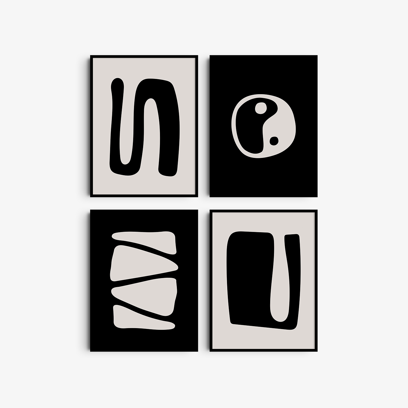 BLACK AND BEIGE MINIMALIST ABSTRACT ART. Printable Wall Art Illustration. Abstract Shapes. Set of 4 Digital Prints.