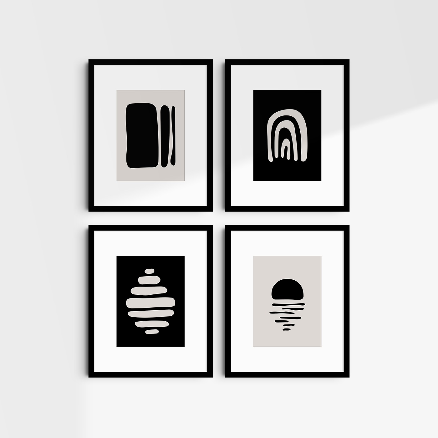BLACK AND BEIGE MINIMALIST ABSTRACT ART. Printable Wall Art Illustration. Abstract Shapes. Set of 4 Digital Prints.