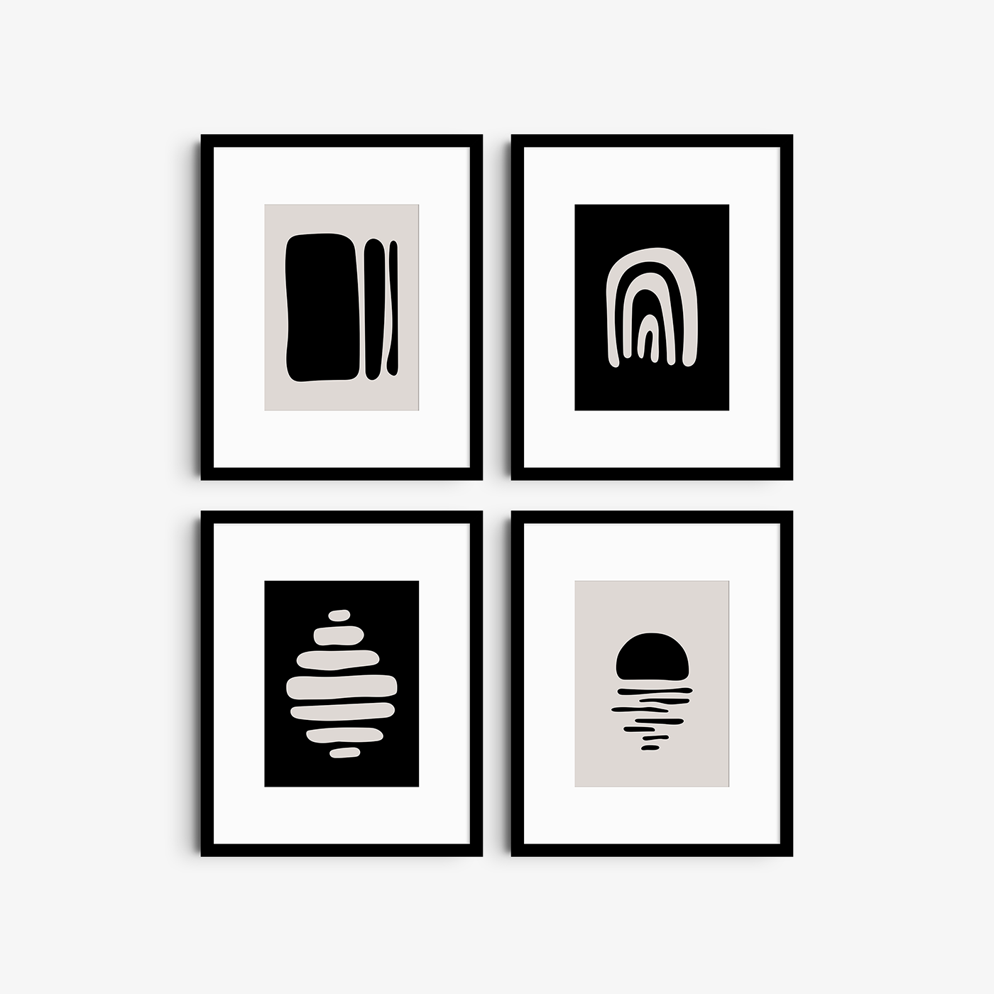 BLACK AND BEIGE MINIMALIST ABSTRACT ART. Printable Wall Art Illustration. Abstract Shapes. Set of 4 Digital Prints.