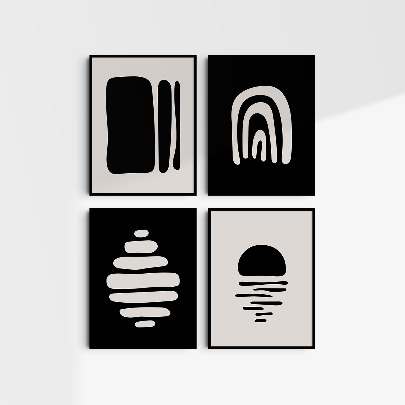 BLACK AND BEIGE MINIMALIST ABSTRACT ART. Printable Wall Art Illustration. Abstract Shapes. Set of 4 Digital Prints.