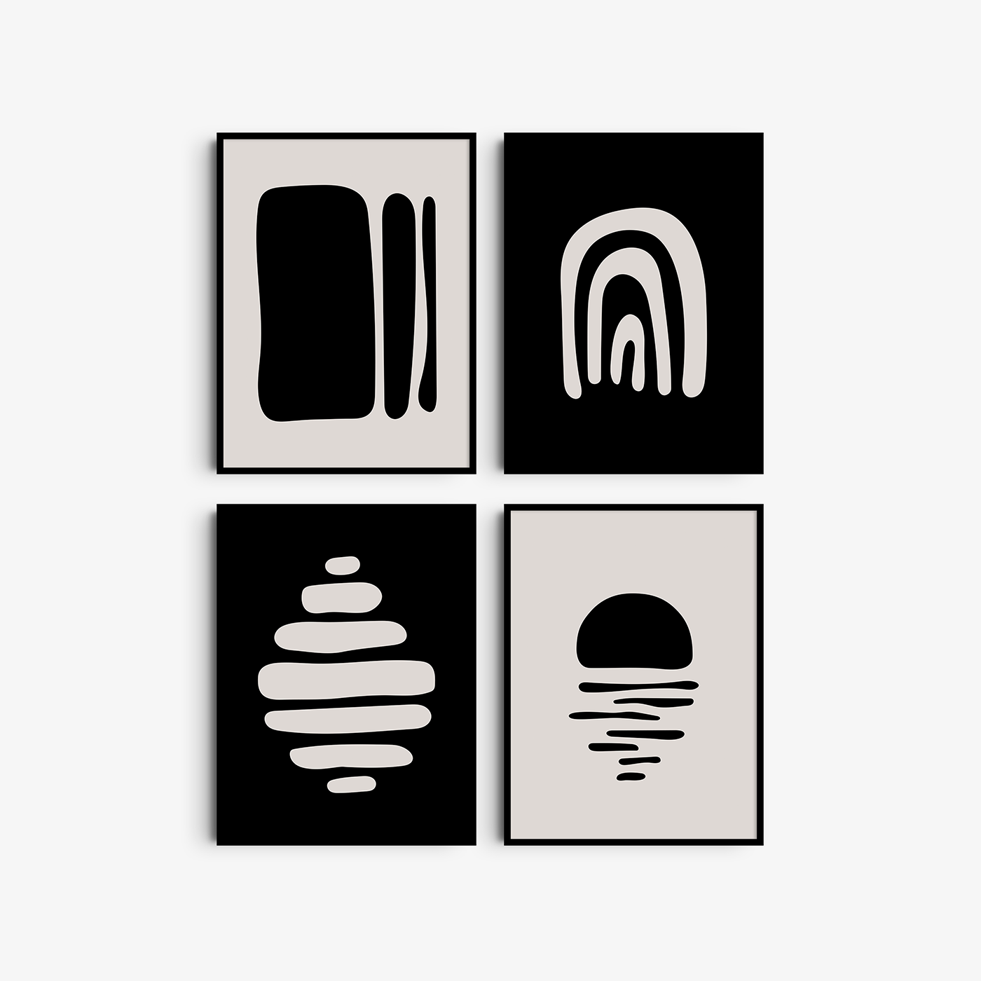 BLACK AND BEIGE MINIMALIST ABSTRACT ART. Printable Wall Art Illustration. Abstract Shapes. Set of 4 Digital Prints.