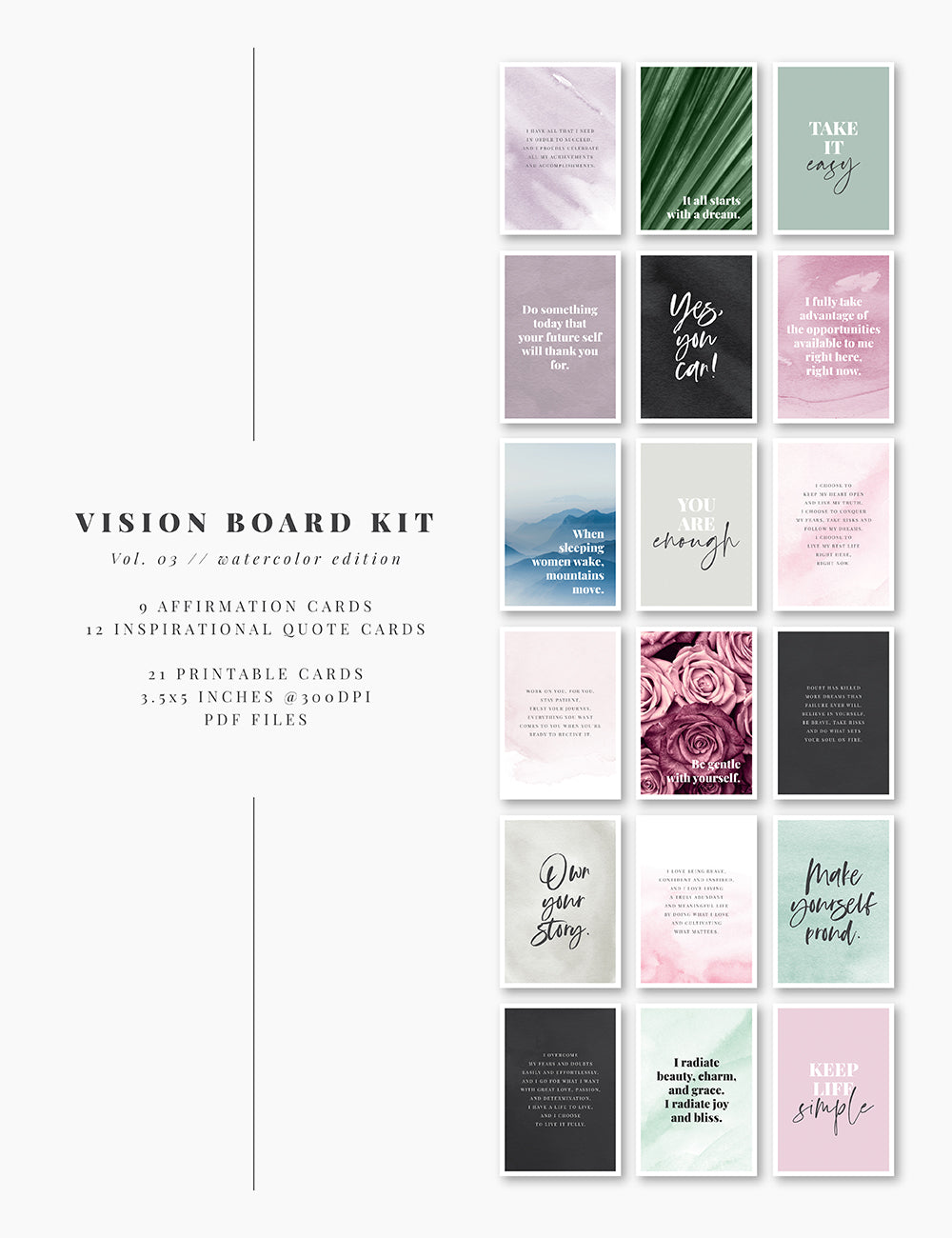 Printable Vision Board Bundle 01, 02, 03: Printable affirmation cards, motivational quotes, inspirational quotes. Vision board printables. - PAPER MOON Art & Design