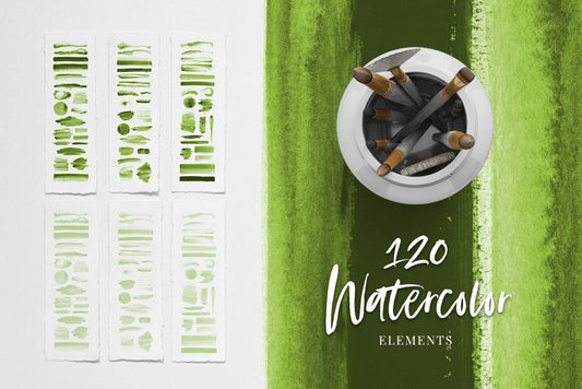Watercolor Texture Elements 01 Green Watercolor Shapes and Brush Strokes