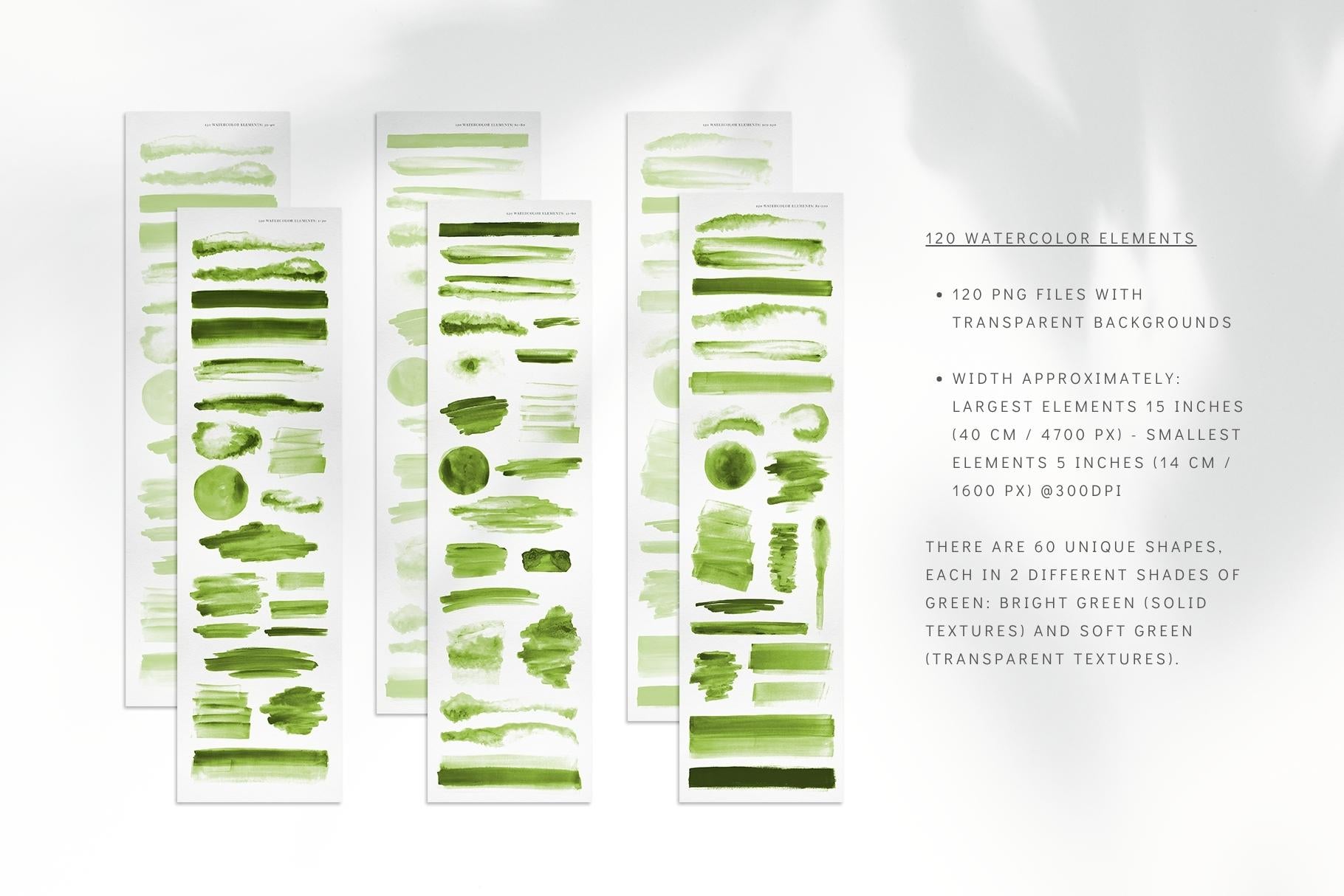 Watercolor Texture Elements 01 Green Watercolor Shapes and Brush Strokes