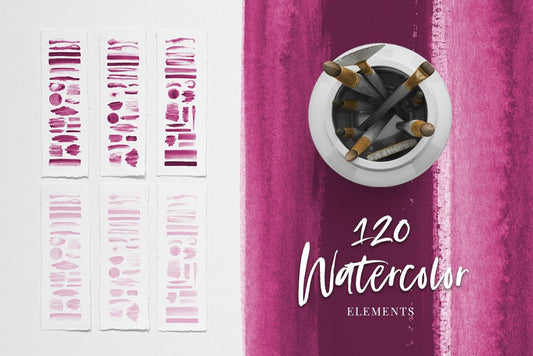 Watercolor Texture Elements 01 Pink Watercolor Shapes and Brush Strokes