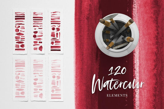Watercolor Texture Elements 01 Red Watercolor Shapes and Brush Strokes