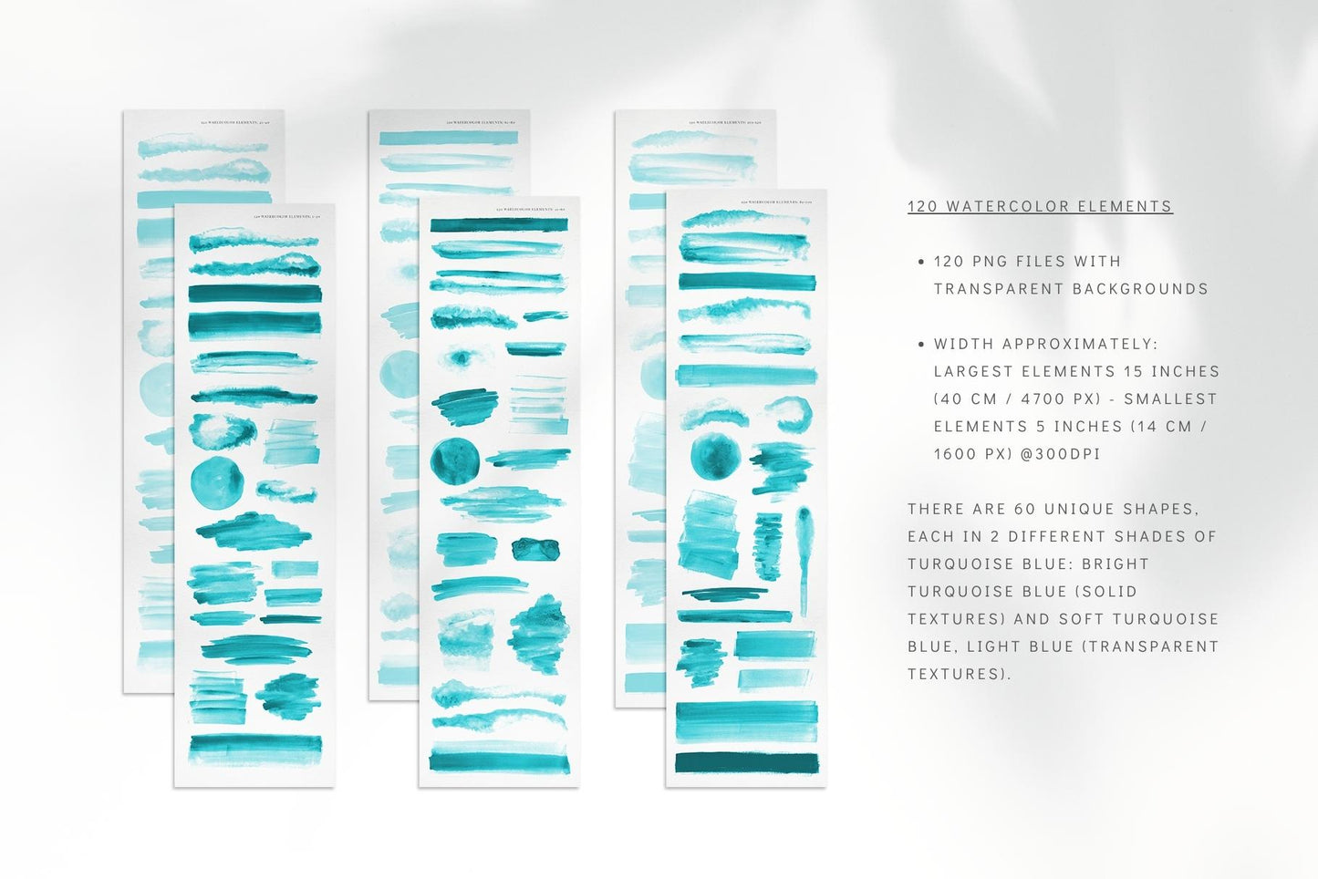 Watercolor Texture Elements 01 Turquoise Blue Watercolor Shapes and Brush Strokes