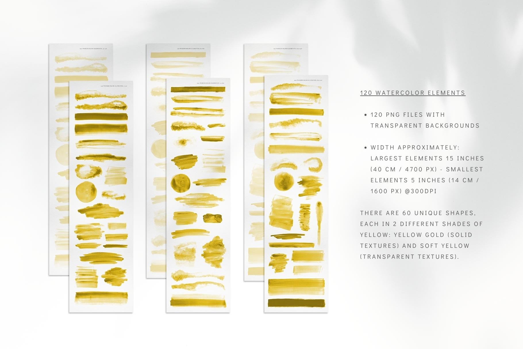 Watercolor Texture Elements 01 Yellow Gold Watercolor Shapes and Brush Strokes